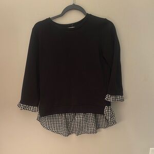 Black and White Asymmetrical Ruffled Blouse